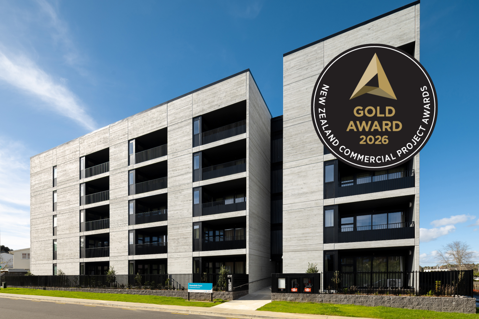 Greenslade Apartments Auckland with Gold award from commercial property awards 2026
